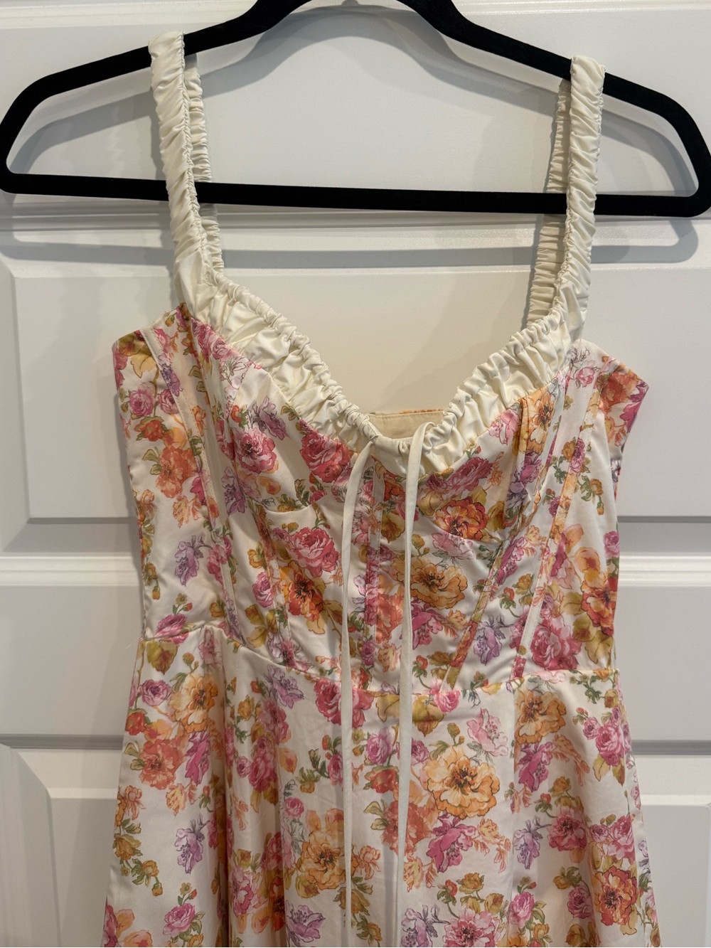 House of CB White Floral Ruffle-Trim Slip Dress with Pink & Yellow Flowers